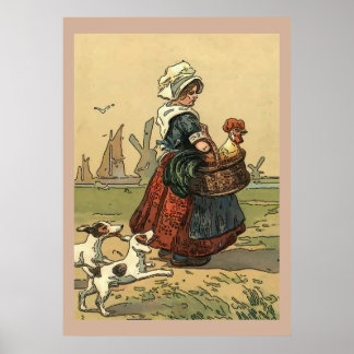 Affiches Néerlandaise avec des chiens et du poulet