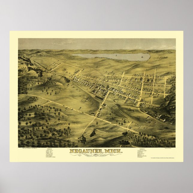 Affiches Negaunee, MI Carte panoramique - 1871 (Devant)