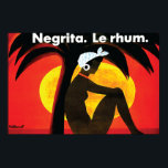Affiches Negrita vintage Le Rhum par Villemot<br><div class="desc">Superbe image de publicité vintage "Negrita Le rhum", 1974, par le célèbre illustrateur Bernard Villemot. Cette magnifique création représente une femme insulaire sous un palmier, à côté d'un ciel rouge époustouflant et d'un coucher de soleil doré. Le cadeau et les souvenirs parfaits pour les amateurs d'art vintage et d'oeuvres d'art...</div>