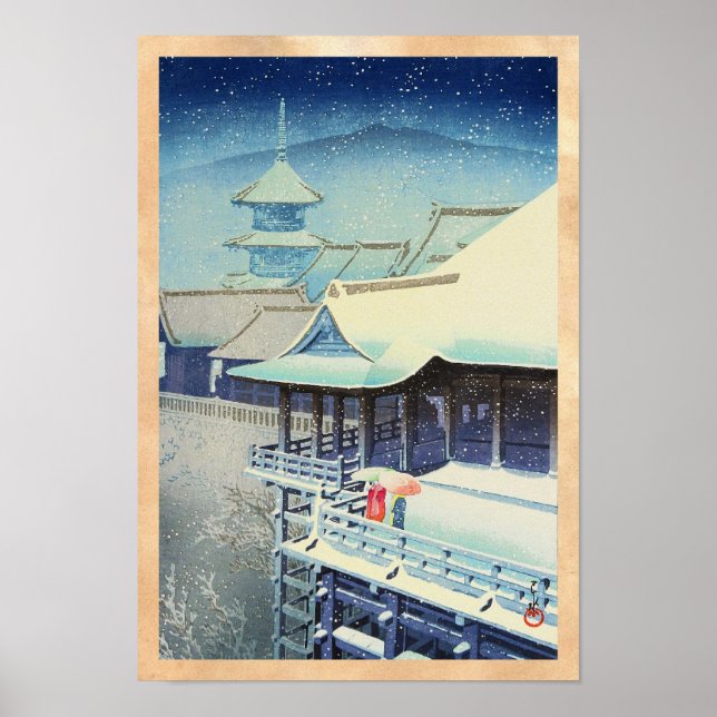 Affiches Neige du printemps au temple de Kiyomizu Hasui Kaw (Devant)