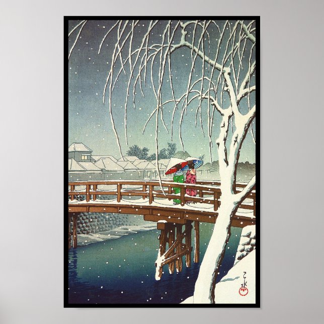 Affiches Neige tardive le long de la rivière Edo Hasui Kawa (Devant)