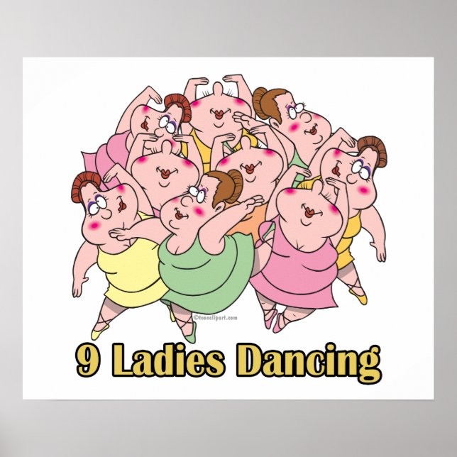 Affiches neuf dames dansant neuvième 9e jour de Noël (Devant)