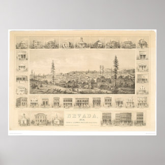Affiches Nevada City, CA. Carte panoramique 1856 (1184A)