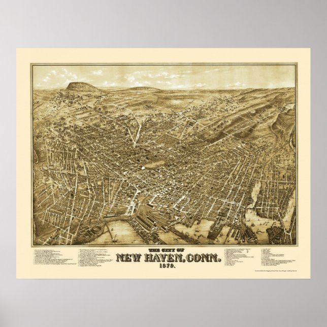 Affiches New Haven, TC Carte panoramique - 1879 (Devant)
