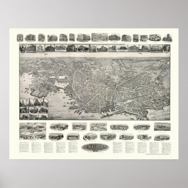 Affiches New London, CT Panoramic Map - 1911 (Devant)