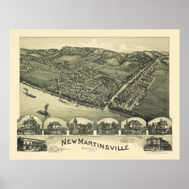Affiches New Martinsville, WV Carte panoramique - 1899 (Devant)