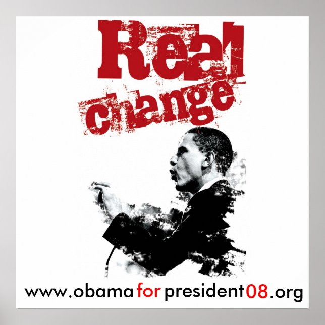 Affiches NEW Real Change_RED, www.obama, pour, président,.. (Devant)