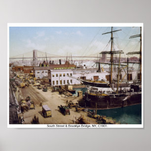 Affiches New York c1901 Vintage Brooklyn Bridge & ships