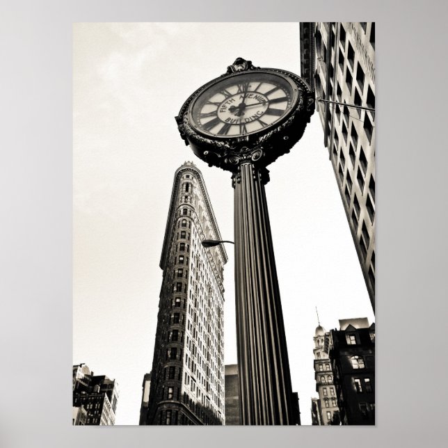 Affiches New York City - Flatiron Building and Clock (Devant)
