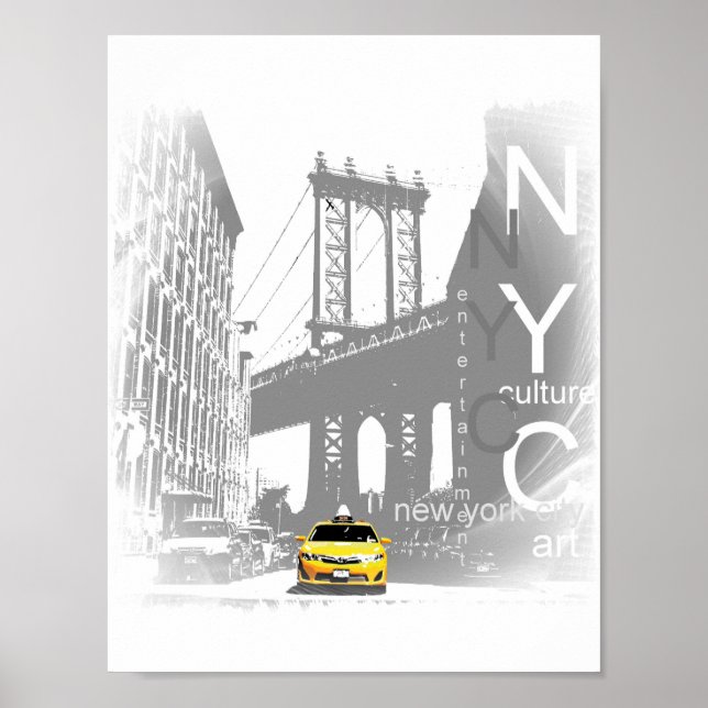 Affiches New York City Nyc Taxi jaune Brooklyn Bridge (Devant)
