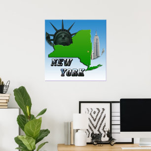 Affiches New York Map, Statue of Liberty, Monument