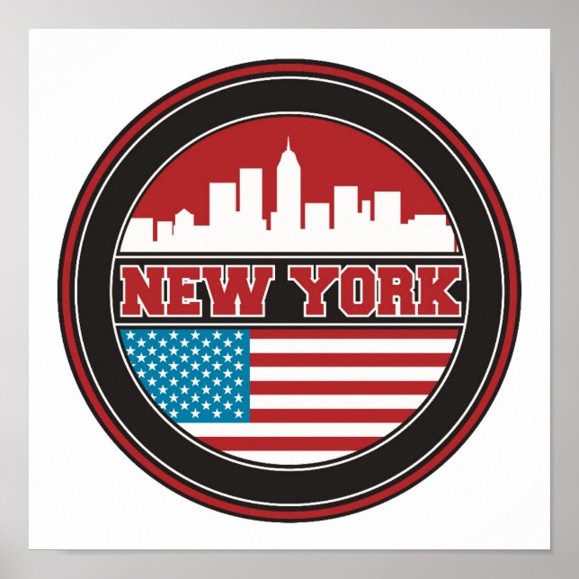 Affiches New York Skyline | Drapeau des États-Unis (Devant)