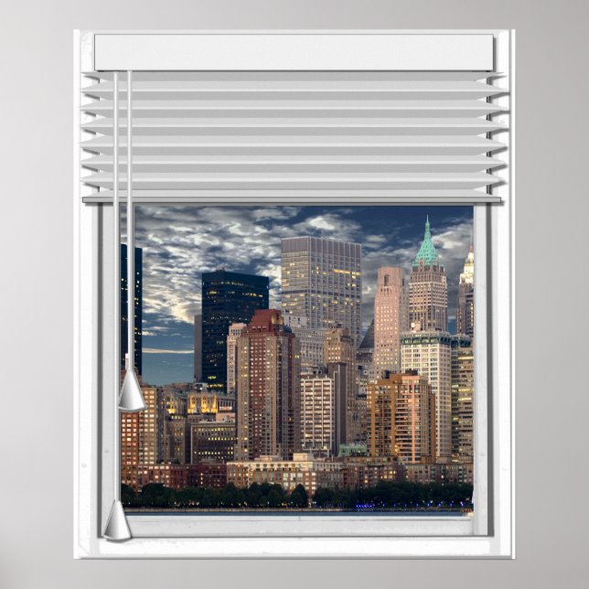 Affiches New York Skyline View Fake Window With Blind (Devant)