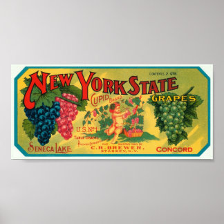 Affiches New York State Seneca Lake Grapes Vintage Crate La