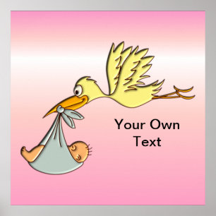 Affiches Newborn Baby Girl - A Flying Stork Delivery