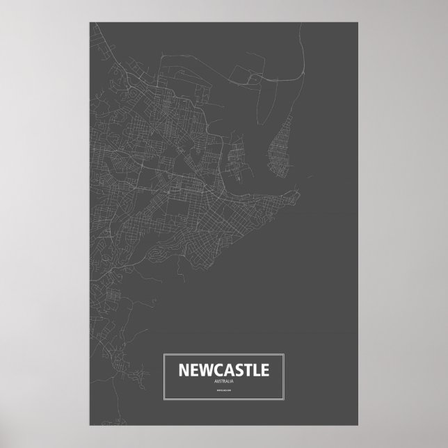 Affiches Newcastle, Australie (blanc sur noir) (Devant)