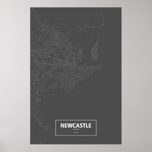 Affiches Newcastle, Australie (blanche sur le noir)