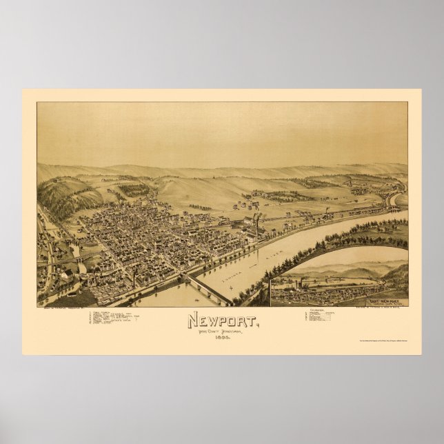 Affiches Newport, PA Carte panoramique - 1895 (Devant)