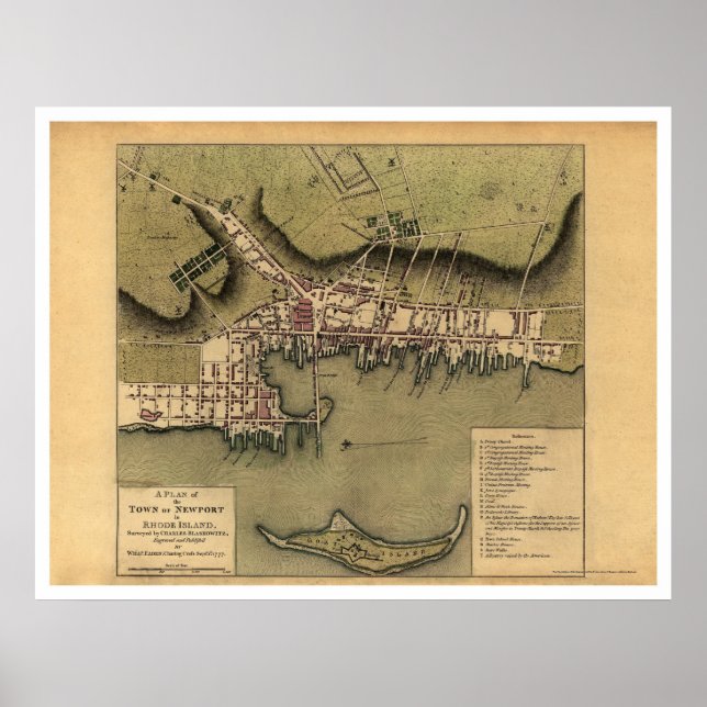 Affiches Newport, RI Town Map - 1777 (Devant)