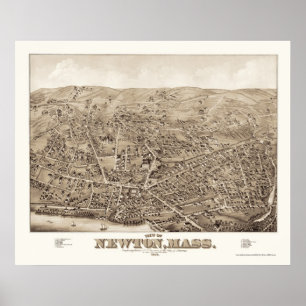 Affiches Newton, MA Carte panoramique - 1878
