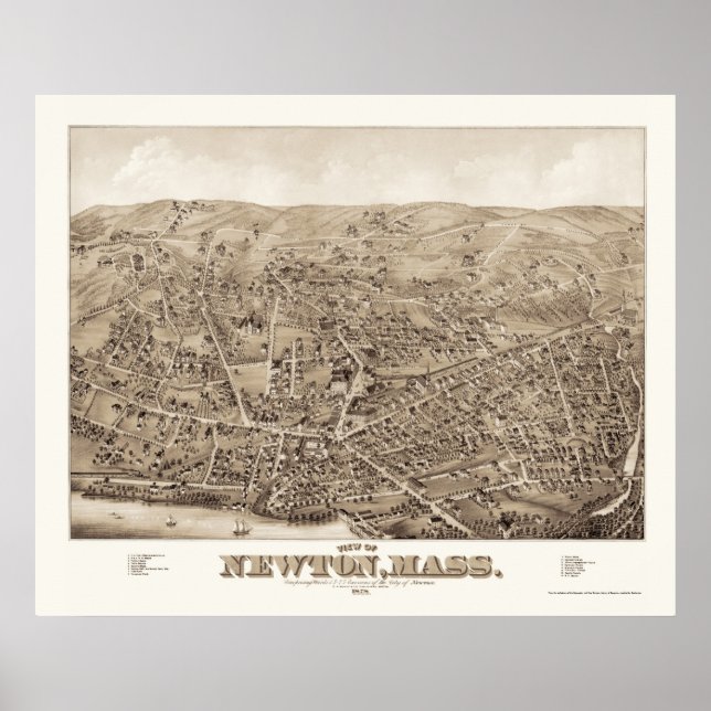 Affiches Newton, MA Carte panoramique - 1878 (Devant)