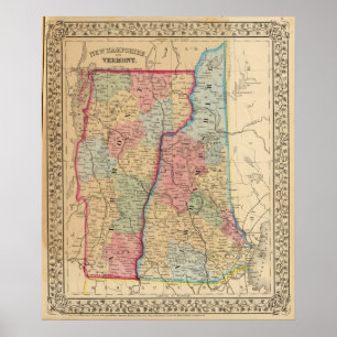 Affiches NH, carte du Vermont par Mitchell