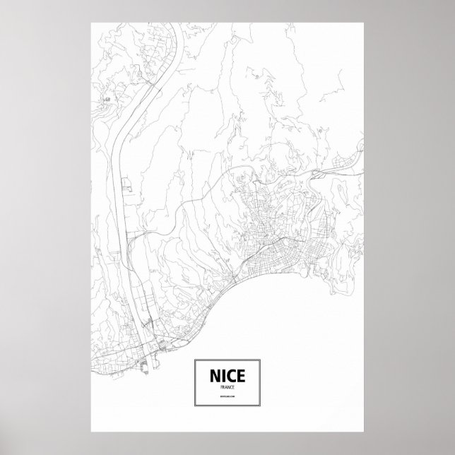 Affiches Nice, France (noir sur blanc) (Devant)