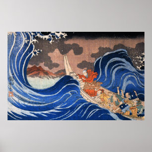 Affiches Nichiren calme une tempête dans Kakuda, Kuniyoshi