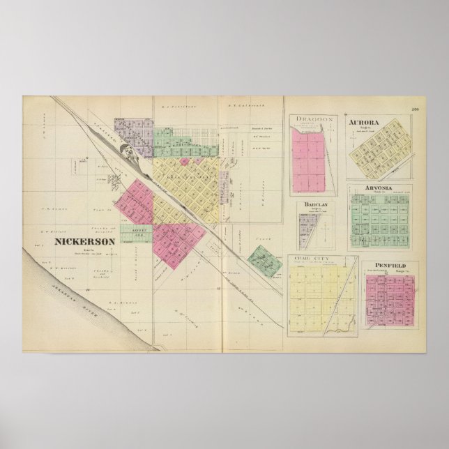 Affiches Nickerson, Dragoon, Aurora, Barclay, Kansas (Devant)
