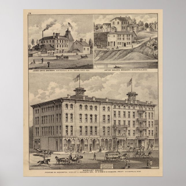 Affiches Nicollet House, Orth's Brewery, Minnesota (Devant)