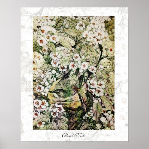 Affiches NID D'OISEAU, blanc marron vert jaune