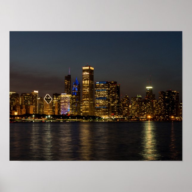 Affiches Night Skyline Chicago Pano (Devant)