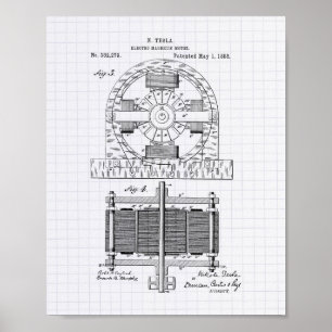 Affiches Nikola Tesla 1888 Patent Art - Lined Peper