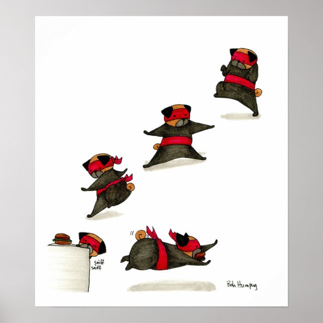 Affiches Ninja Pug Snack Attack! (Devant)