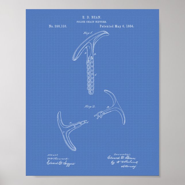 Affiches Nippers de la chaîne de police 1884 Art des brevet (Devant)