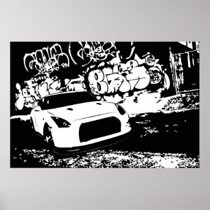 Affiches Nissan Skyline GTR with Graffiti Backdrop