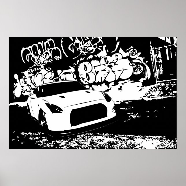 Affiches Nissan Skyline GTR with Graffiti Backdrop (Devant)
