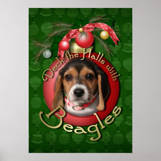 Affiches Noël - Deck the Halls - Beagle (Devant)