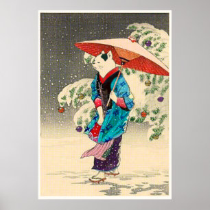 Affiches Noël des chats japonais ukiyoe