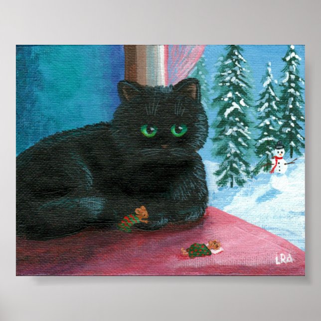 Affiches Noël hiver Black Cat Mouse Art Créationarts (Devant)