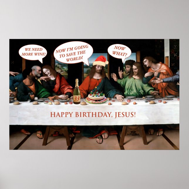 Affiches Noël Joyeux Anniversaire Jésus Comics Style Drôle (Devant)