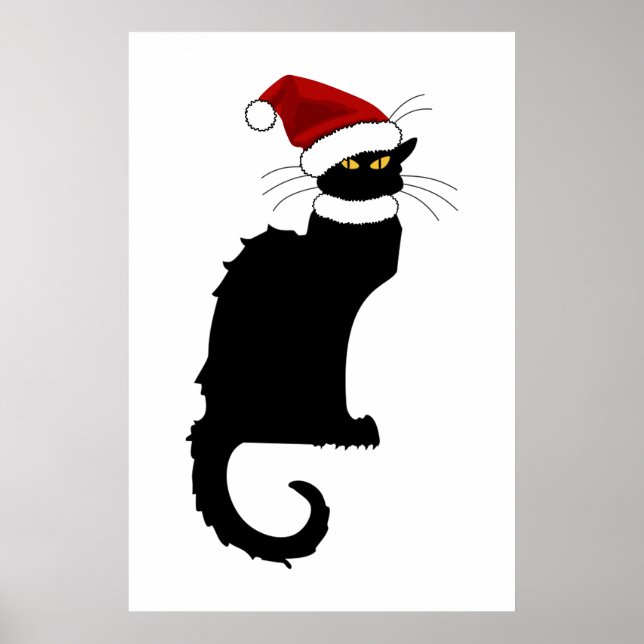 Affiches Noël Le Conversation Noir Avec Santa Hat (Devant)