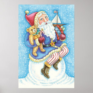 Affiches Noël mignon, le Père Noël sur Snowball avec jouets