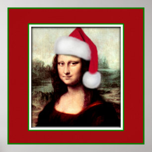 Affiches Noël Mona Lisa avec chapeau de Santa
