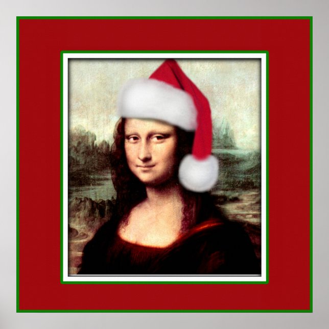 Affiches Noël Mona Lisa avec chapeau de Santa (Devant)