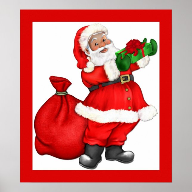 Affiches Noël Père Noël avec cadeau (Devant)