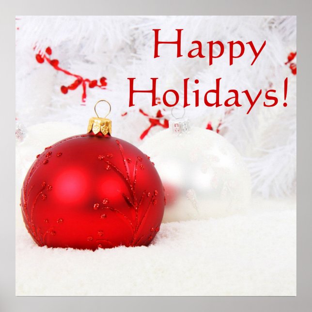 Affiches Noël Rouge Et Blanc Joyeuses Fêtes (Devant)