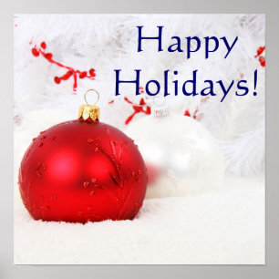 Affiches Noël Rouge Et Blanc Joyeux Vacances II