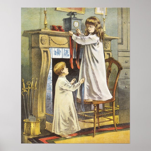 Affiches Noël victorien, Bas de Noël pour enfants (Devant)