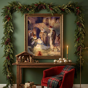 Affiches Noël vintage de la Nativité, 3 bergers et Jésus